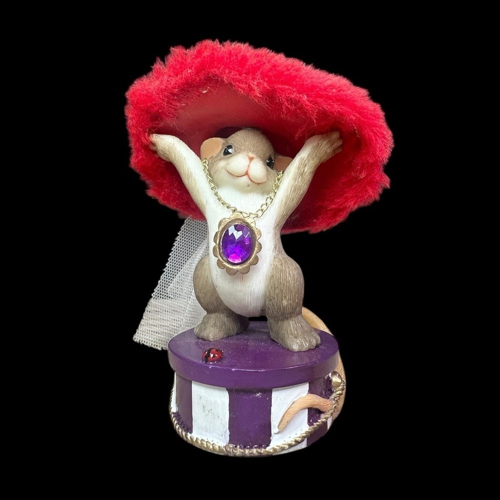 Charming Tails Fitz & Floyd You've Got Style Mouse Figurine Purple Red Hat‎ Lady